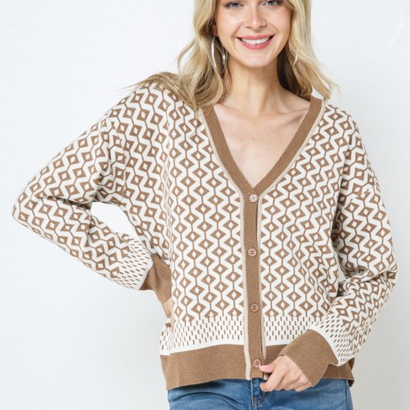 Diamond Geo Design Knit Button Up Sweater - Picture 7 of 7